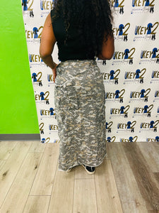 “Army” Long Slit Skirt for Women – Olive Green Camo Maxi Skirt