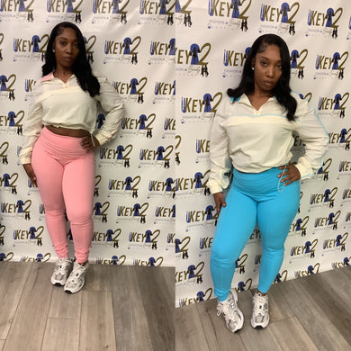 “Spring” 2-Piece Leggings & Long Sleeve Set for Women – White & Pink or Blue