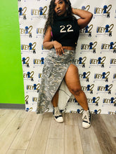 Load image into Gallery viewer, “Army” Long Slit Skirt for Women – Olive Green Camo Maxi Skirt