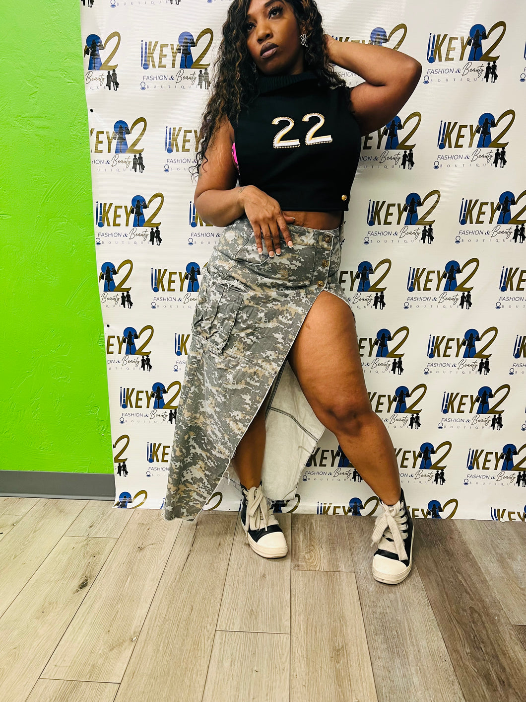 “Army” Long Slit Skirt for Women – Olive Green Camo Maxi Skirt
