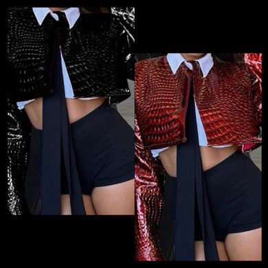 “Snake” Faux Leather Jacket – Edgy Women’s Fall Outerwear