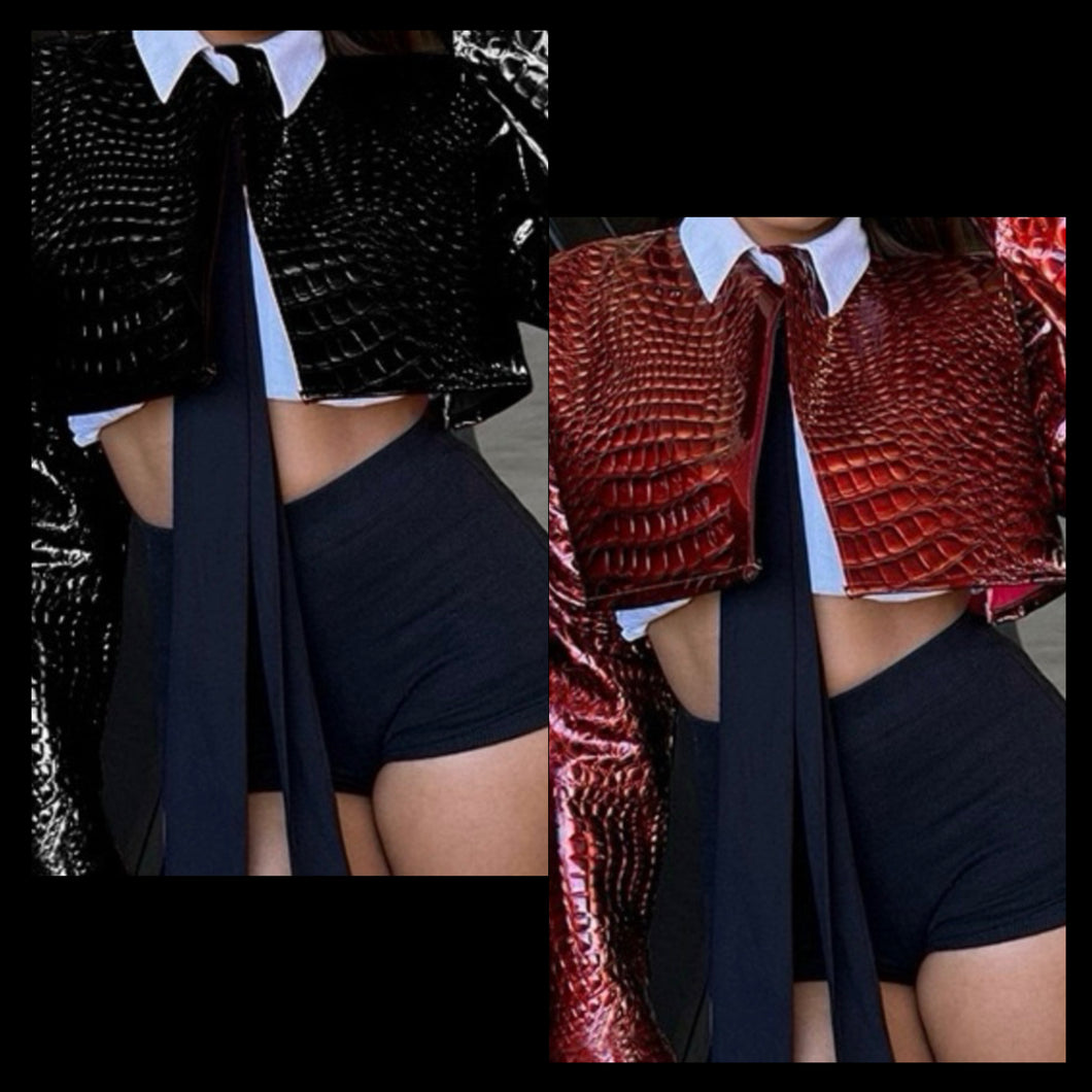 “Snake” Faux Leather Jacket – Edgy Women’s Fall Outerwear